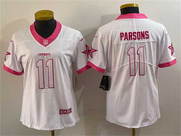 Womens Dallas Cowboys #11 Micah Parsons White Pink Vapor Untouchable Limited Stitched Jersey(Run Small)->women nfl jersey->Women Jersey